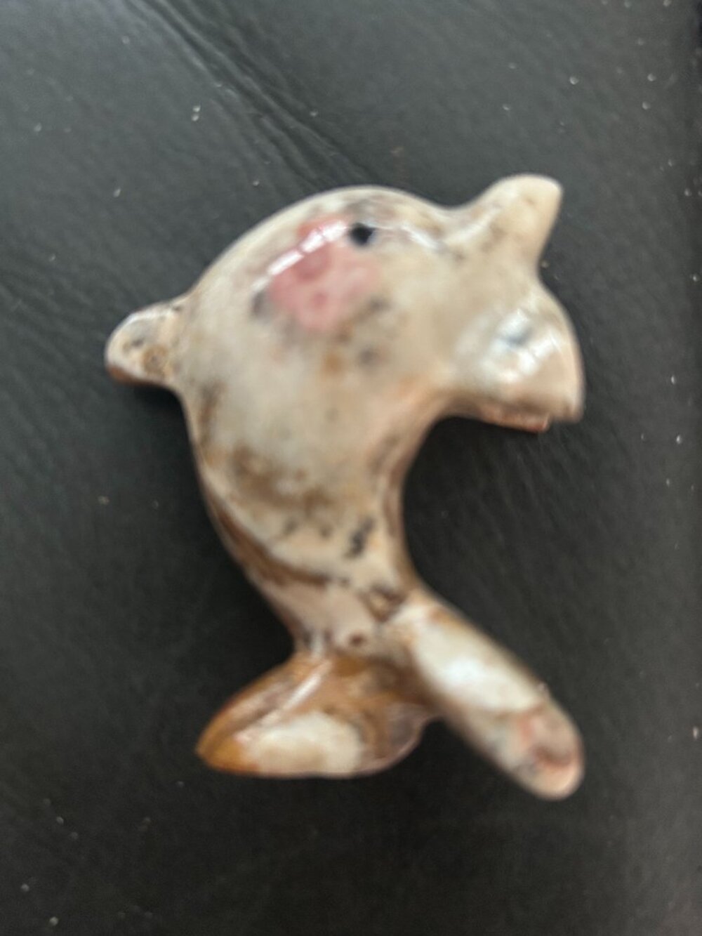 Onyx Stone Dolphin Figurine Carved Vine Marbled Polished - 3"T - Vintage
